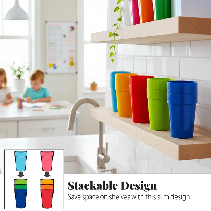 US Acrylic Spectrum Unbreakable Plastic 10 ounce Stackable Juice Tumblers in 8 Assorted Colors | Set of 16 Kids Drinking Cups | Reusable, BPA-free, Made in the USA, Top-rack Dishwasher Safe - Image 3